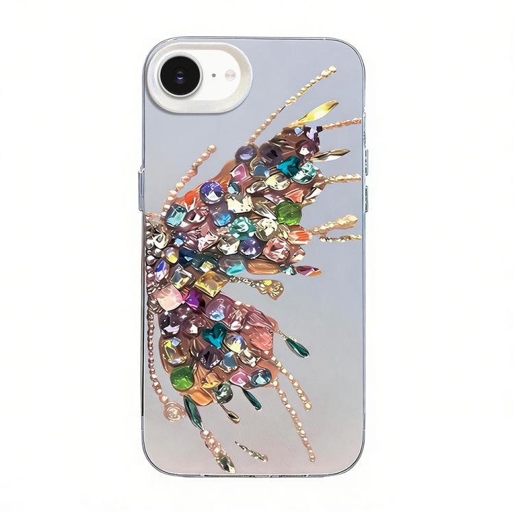 Capa de Telemóvel Híbrida em PC com TPU e Revestimento Prateado com Padrão de Borboleta, Para iPhone 17e / 16e, Para iPhone 17 Pro Max, Para iPhone 17 Pro, Para iPhone 17, Para iPhone Air, Para iPhone 16 Pro Max