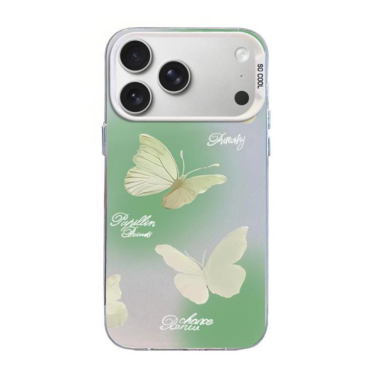 Capa de Telemóvel Híbrida em PC com TPU e Revestimento Prateado com Padrão de Borboleta, Para iPhone 17e / 16e, Para iPhone 17 Pro Max, Para iPhone 17 Pro, Para iPhone 17, Para iPhone Air, Para iPhone 16 Pro Max