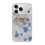 Capa de Telemóvel Híbrida em PC com TPU e Revestimento Prateado com Padrão de Borboleta, Para iPhone 17e / 16e, Para iPhone 17 Pro Max, Para iPhone 17 Pro, Para iPhone 17, Para iPhone Air, Para iPhone 16 Pro Max