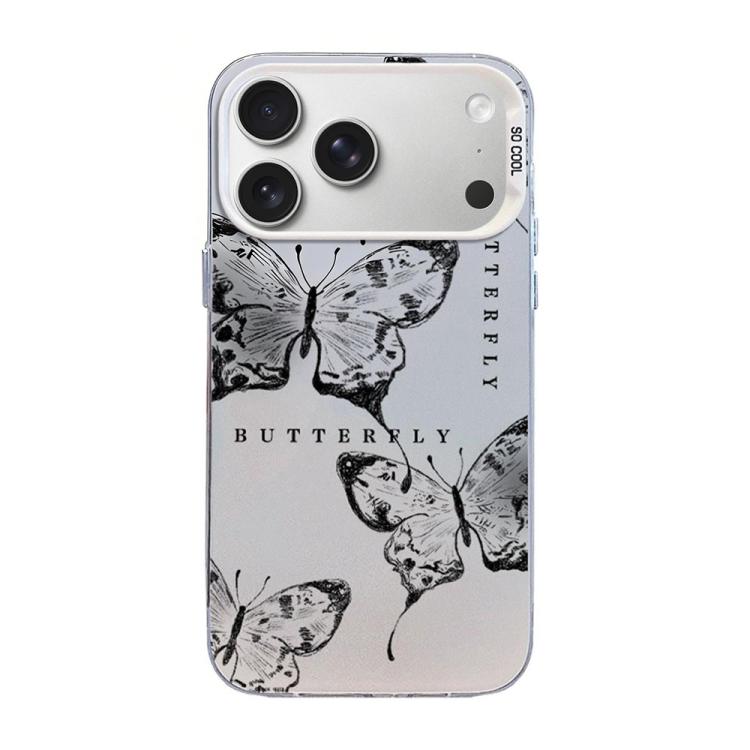 Capa de Telemóvel Híbrida em PC com TPU e Revestimento Prateado com Padrão de Borboleta, Para iPhone 17e / 16e, Para iPhone 17 Pro Max, Para iPhone 17 Pro, Para iPhone 17, Para iPhone Air, Para iPhone 16 Pro Max