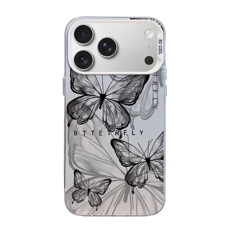 Capa de Telemóvel Híbrida em PC com TPU e Revestimento Prateado com Padrão de Borboleta, Para iPhone 17e / 16e, Para iPhone 17 Pro Max, Para iPhone 17 Pro, Para iPhone 17, Para iPhone Air, Para iPhone 16 Pro Max