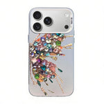Capa de Telemóvel Híbrida em PC com TPU e Revestimento Prateado com Padrão de Borboleta, Para iPhone 17e / 16e, Para iPhone 17 Pro Max, Para iPhone 17 Pro, Para iPhone 17, Para iPhone Air, Para iPhone 16 Pro Max