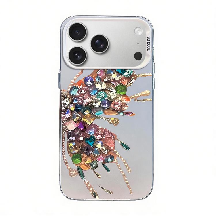 Capa de Telemóvel Híbrida em PC com TPU e Revestimento Prateado com Padrão de Borboleta, Para iPhone 17e / 16e, Para iPhone 17 Pro Max, Para iPhone 17 Pro, Para iPhone 17, Para iPhone Air, Para iPhone 16 Pro Max