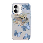 Capa de Telemóvel Híbrida em PC com TPU e Revestimento Prateado com Padrão de Borboleta, Para iPhone 17e / 16e, Para iPhone 17 Pro Max, Para iPhone 17 Pro, Para iPhone 17, Para iPhone Air, Para iPhone 16 Pro Max