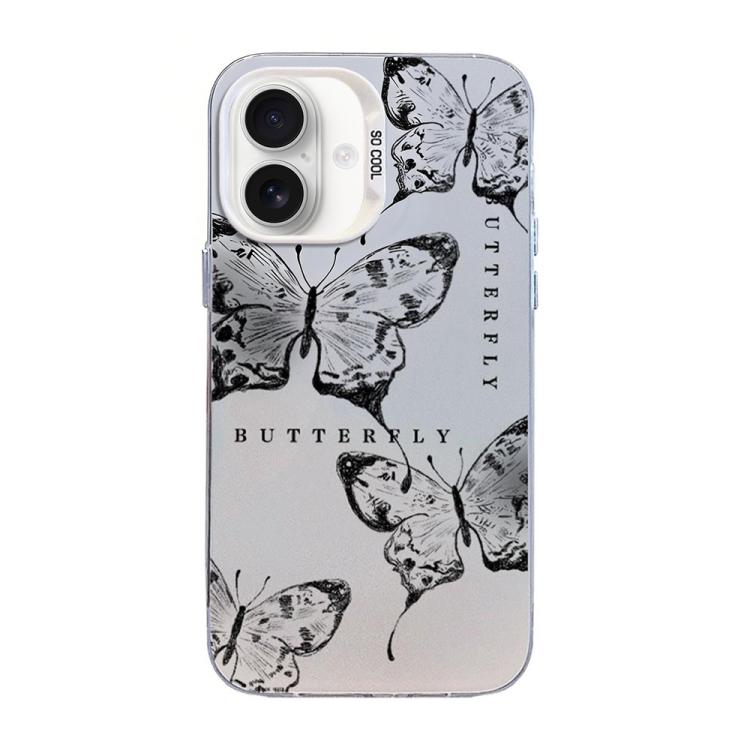 Capa de Telemóvel Híbrida em PC com TPU e Revestimento Prateado com Padrão de Borboleta, Para iPhone 17e / 16e, Para iPhone 17 Pro Max, Para iPhone 17 Pro, Para iPhone 17, Para iPhone Air, Para iPhone 16 Pro Max