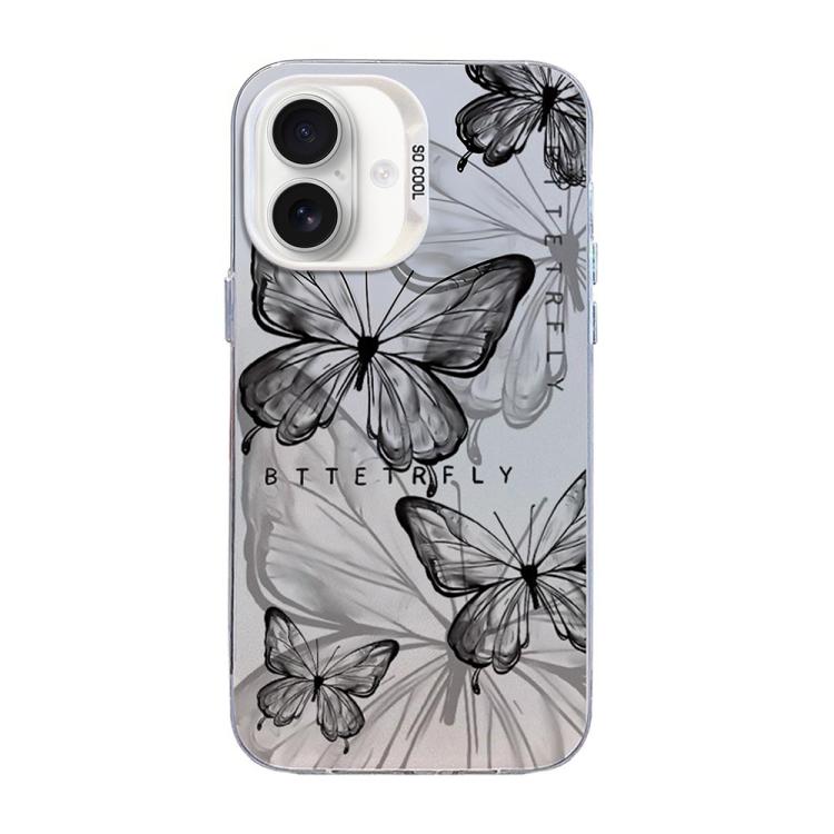 Capa de Telemóvel Híbrida em PC com TPU e Revestimento Prateado com Padrão de Borboleta, Para iPhone 17e / 16e, Para iPhone 17 Pro Max, Para iPhone 17 Pro, Para iPhone 17, Para iPhone Air, Para iPhone 16 Pro Max
