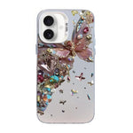 Capa de Telemóvel Híbrida em PC com TPU e Revestimento Prateado com Padrão de Borboleta, Para iPhone 17e / 16e, Para iPhone 17 Pro Max, Para iPhone 17 Pro, Para iPhone 17, Para iPhone Air, Para iPhone 16 Pro Max