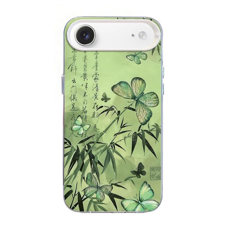 Capa de Telemóvel Híbrida em PC com TPU e Revestimento Prateado com Padrão de Borboleta, Para iPhone 17e / 16e, Para iPhone 17 Pro Max, Para iPhone 17 Pro, Para iPhone 17, Para iPhone Air, Para iPhone 16 Pro Max