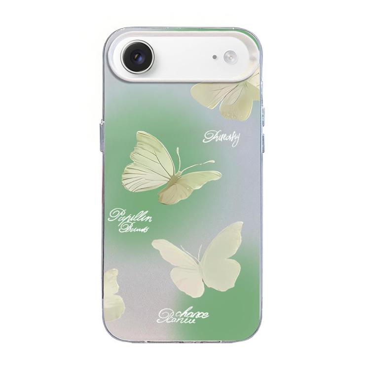 Capa de Telemóvel Híbrida em PC com TPU e Revestimento Prateado com Padrão de Borboleta, Para iPhone 17e / 16e, Para iPhone 17 Pro Max, Para iPhone 17 Pro, Para iPhone 17, Para iPhone Air, Para iPhone 16 Pro Max