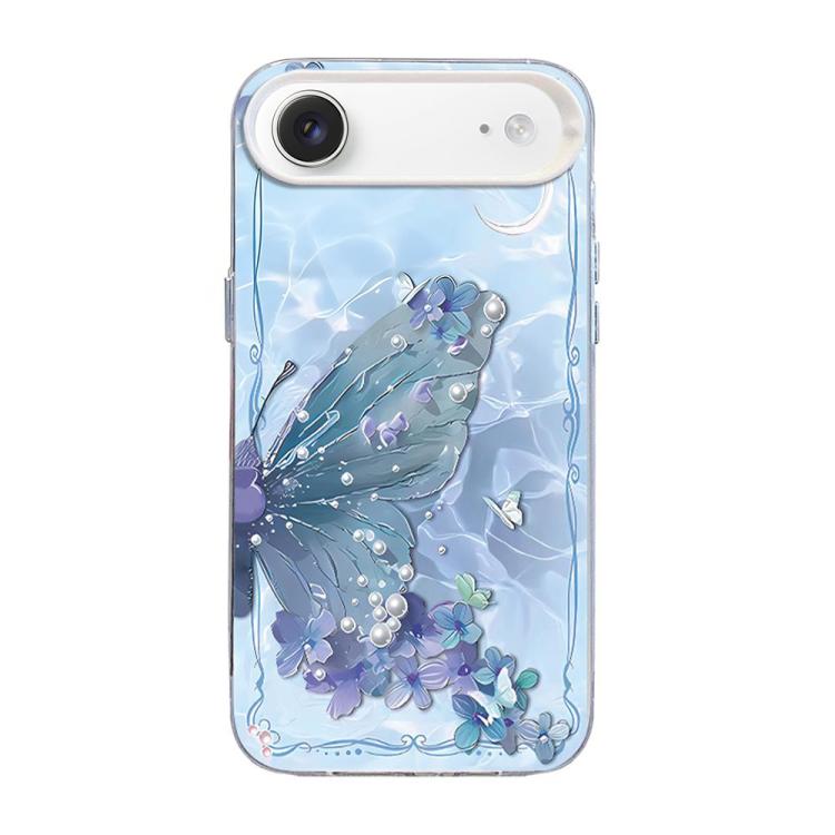 Capa de Telemóvel Híbrida em PC com TPU e Revestimento Prateado com Padrão de Borboleta, Para iPhone 17e / 16e, Para iPhone 17 Pro Max, Para iPhone 17 Pro, Para iPhone 17, Para iPhone Air, Para iPhone 16 Pro Max