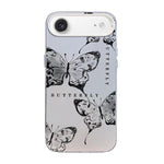 Capa de Telemóvel Híbrida em PC com TPU e Revestimento Prateado com Padrão de Borboleta, Para iPhone 17e / 16e, Para iPhone 17 Pro Max, Para iPhone 17 Pro, Para iPhone 17, Para iPhone Air, Para iPhone 16 Pro Max
