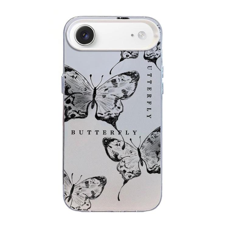 Capa de Telemóvel Híbrida em PC com TPU e Revestimento Prateado com Padrão de Borboleta, Para iPhone 17e / 16e, Para iPhone 17 Pro Max, Para iPhone 17 Pro, Para iPhone 17, Para iPhone Air, Para iPhone 16 Pro Max