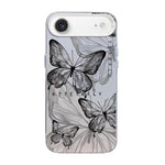 Capa de Telemóvel Híbrida em PC com TPU e Revestimento Prateado com Padrão de Borboleta, Para iPhone 17e / 16e, Para iPhone 17 Pro Max, Para iPhone 17 Pro, Para iPhone 17, Para iPhone Air, Para iPhone 16 Pro Max