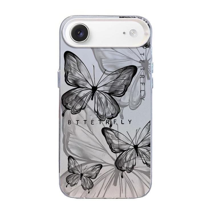 Capa de Telemóvel Híbrida em PC com TPU e Revestimento Prateado com Padrão de Borboleta, Para iPhone 17e / 16e, Para iPhone 17 Pro Max, Para iPhone 17 Pro, Para iPhone 17, Para iPhone Air, Para iPhone 16 Pro Max