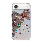 Capa de Telemóvel Híbrida em PC com TPU e Revestimento Prateado com Padrão de Borboleta, Para iPhone 17e / 16e, Para iPhone 17 Pro Max, Para iPhone 17 Pro, Para iPhone 17, Para iPhone Air, Para iPhone 16 Pro Max