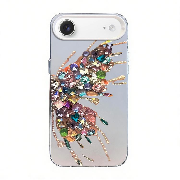 Capa de Telemóvel Híbrida em PC com TPU e Revestimento Prateado com Padrão de Borboleta, Para iPhone 17e / 16e, Para iPhone 17 Pro Max, Para iPhone 17 Pro, Para iPhone 17, Para iPhone Air, Para iPhone 16 Pro Max
