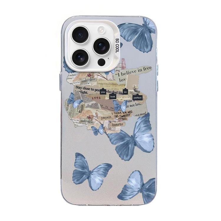 Capa de Telemóvel Híbrida em PC com TPU e Revestimento Prateado com Padrão de Borboleta, Para iPhone 17e / 16e, Para iPhone 17 Pro Max, Para iPhone 17 Pro, Para iPhone 17, Para iPhone Air, Para iPhone 16 Pro Max