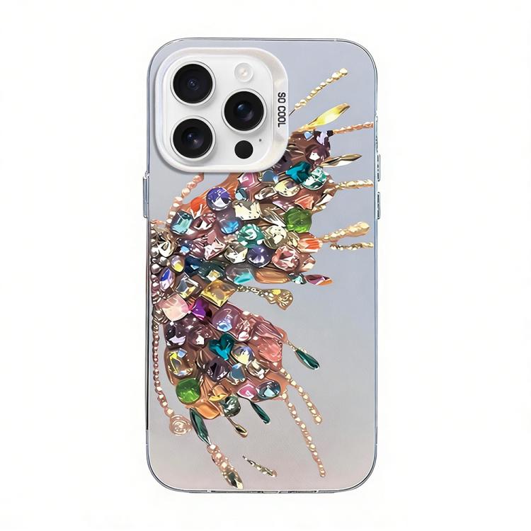 Capa de Telemóvel Híbrida em PC com TPU e Revestimento Prateado com Padrão de Borboleta, Para iPhone 17e / 16e, Para iPhone 17 Pro Max, Para iPhone 17 Pro, Para iPhone 17, Para iPhone Air, Para iPhone 16 Pro Max