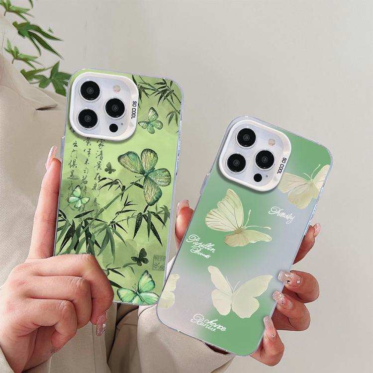 Butterfly Pattern Silver Plating PC Hybrid TPU Phone Case, For iPhone 16 Pro, For iPhone 16 Plus, For iPhone 16, For iPhone 15 Pro Max, For iPhone 15 Pro, For iPhone 15 Plus