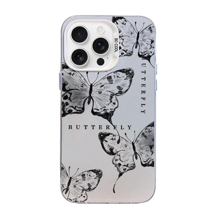 Butterfly Pattern Silver Plating PC Hybrid TPU Phone Case, For iPhone 16 Pro, For iPhone 16 Plus, For iPhone 16, For iPhone 15 Pro Max, For iPhone 15 Pro, For iPhone 15 Plus