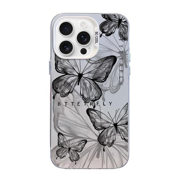 Butterfly Pattern Silver Plating PC Hybrid TPU Phone Case, For iPhone 16 Pro, For iPhone 16 Plus, For iPhone 16, For iPhone 15 Pro Max, For iPhone 15 Pro, For iPhone 15 Plus