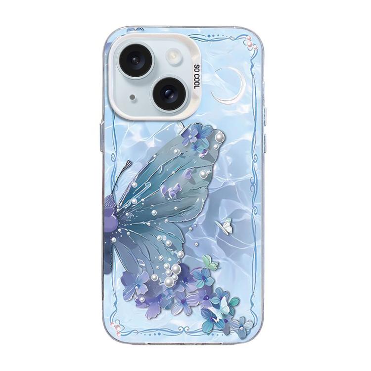 Butterfly Pattern Silver Plating PC Hybrid TPU Phone Case, For iPhone 16 Pro, For iPhone 16 Plus, For iPhone 16, For iPhone 15 Pro Max, For iPhone 15 Pro, For iPhone 15 Plus