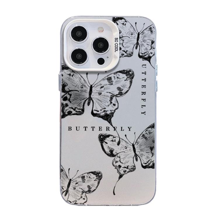 Capa de telemóvel híbrida TPU PC com padrão de borboleta e banho prateado, Para iPhone 13 Pro Max, Para iPhone 13 Pro, Para iPhone 13, Para iPhone 13 mini, Para iPhone 12 Pro Max, Para iPhone 12 Pro