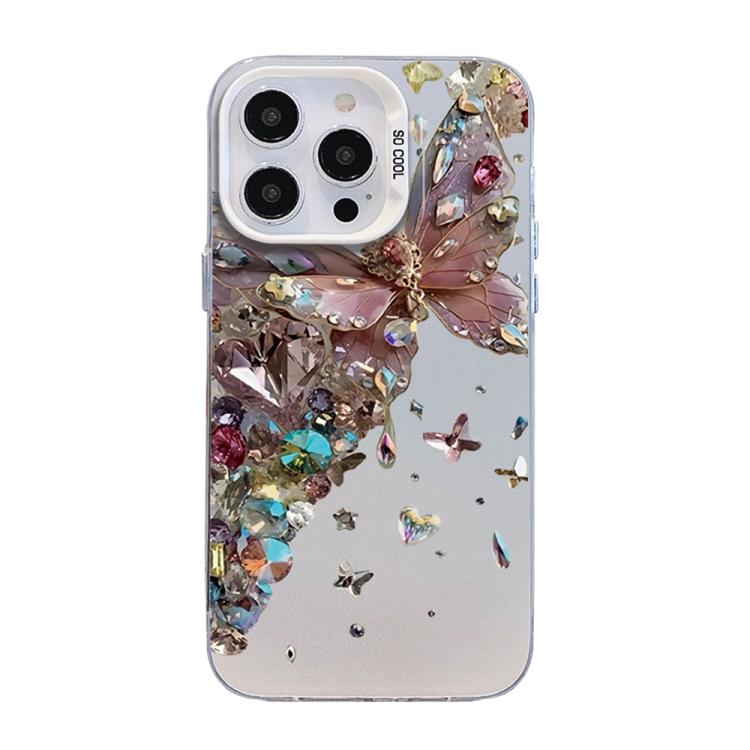 Capa de telemóvel híbrida TPU PC com padrão de borboleta e banho prateado, Para iPhone 13 Pro Max, Para iPhone 13 Pro, Para iPhone 13, Para iPhone 13 mini, Para iPhone 12 Pro Max, Para iPhone 12 Pro