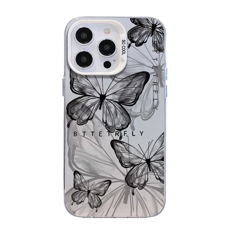 Capa de telemóvel híbrida TPU PC com padrão de borboleta e banho prateado, Para iPhone 13 Pro Max, Para iPhone 13 Pro, Para iPhone 13, Para iPhone 13 mini, Para iPhone 12 Pro Max, Para iPhone 12 Pro