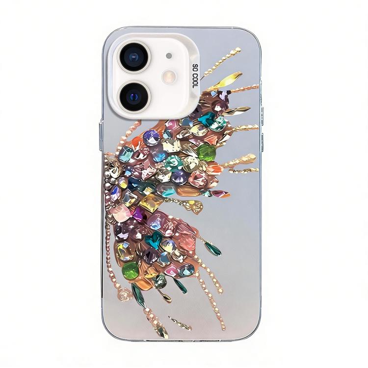 Capa de Telemóvel Híbrida em PC com TPU e Revestimento Prateado com Padrão de Borboleta, Para iPhone 12 mini, Para iPhone 11 Pro Max, Para iPhone 11, Para iPhone 11 Pro, Para iPhone XS / X, Para iPhone XR