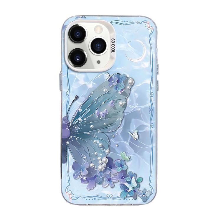 Capa de Telemóvel Híbrida em PC com TPU e Revestimento Prateado com Padrão de Borboleta, Para iPhone 12 mini, Para iPhone 11 Pro Max, Para iPhone 11, Para iPhone 11 Pro, Para iPhone XS / X, Para iPhone XR