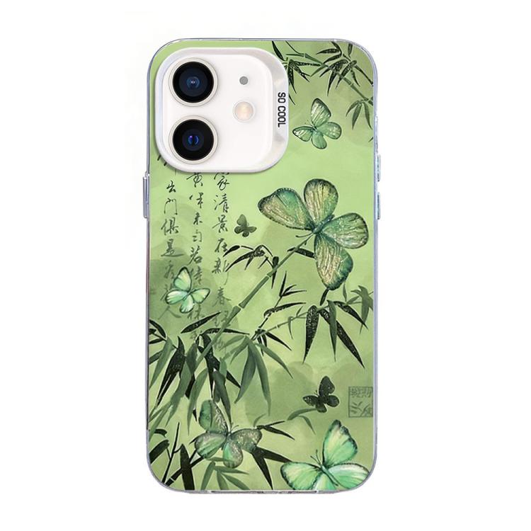 Capa de Telemóvel Híbrida em PC com TPU e Revestimento Prateado com Padrão de Borboleta, Para iPhone 12 mini, Para iPhone 11 Pro Max, Para iPhone 11, Para iPhone 11 Pro, Para iPhone XS / X, Para iPhone XR