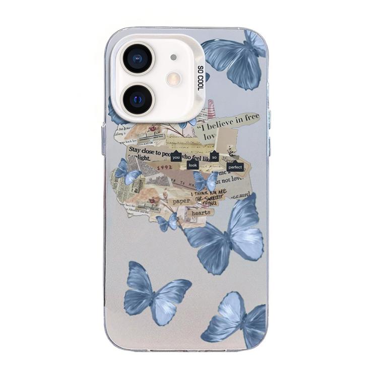 Capa de Telemóvel Híbrida em PC com TPU e Revestimento Prateado com Padrão de Borboleta, Para iPhone 12 mini, Para iPhone 11 Pro Max, Para iPhone 11, Para iPhone 11 Pro, Para iPhone XS / X, Para iPhone XR