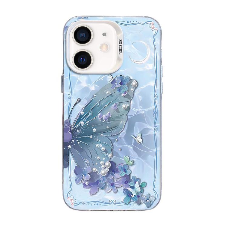 Capa de Telemóvel Híbrida em PC com TPU e Revestimento Prateado com Padrão de Borboleta, Para iPhone 12 mini, Para iPhone 11 Pro Max, Para iPhone 11, Para iPhone 11 Pro, Para iPhone XS / X, Para iPhone XR