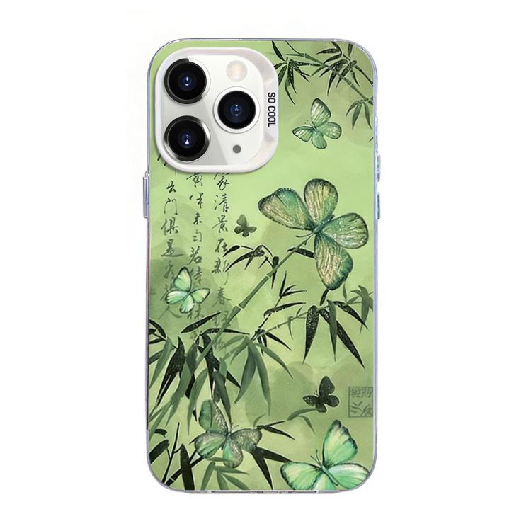 Capa de Telemóvel Híbrida em PC com TPU e Revestimento Prateado com Padrão de Borboleta, Para iPhone 12 mini, Para iPhone 11 Pro Max, Para iPhone 11, Para iPhone 11 Pro, Para iPhone XS / X, Para iPhone XR
