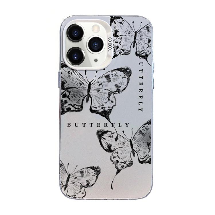 Capa de Telemóvel Híbrida em PC com TPU e Revestimento Prateado com Padrão de Borboleta, Para iPhone 12 mini, Para iPhone 11 Pro Max, Para iPhone 11, Para iPhone 11 Pro, Para iPhone XS / X, Para iPhone XR