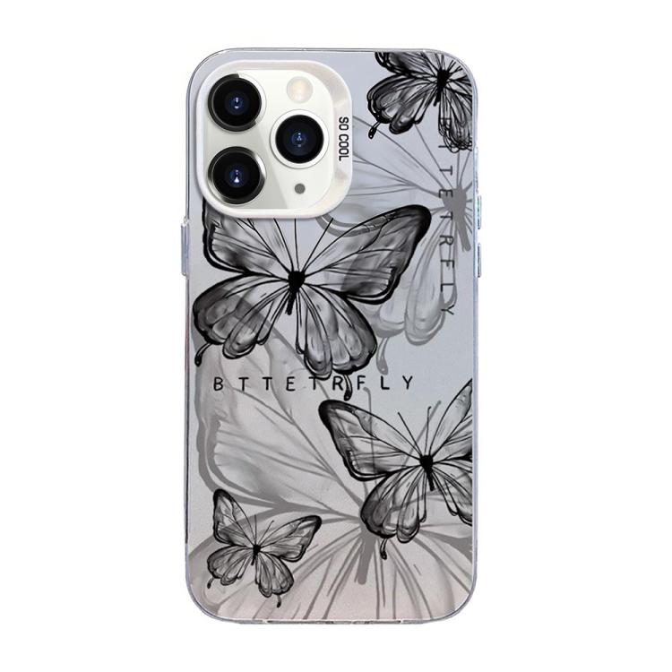 Capa de Telemóvel Híbrida em PC com TPU e Revestimento Prateado com Padrão de Borboleta, Para iPhone 12 mini, Para iPhone 11 Pro Max, Para iPhone 11, Para iPhone 11 Pro, Para iPhone XS / X, Para iPhone XR
