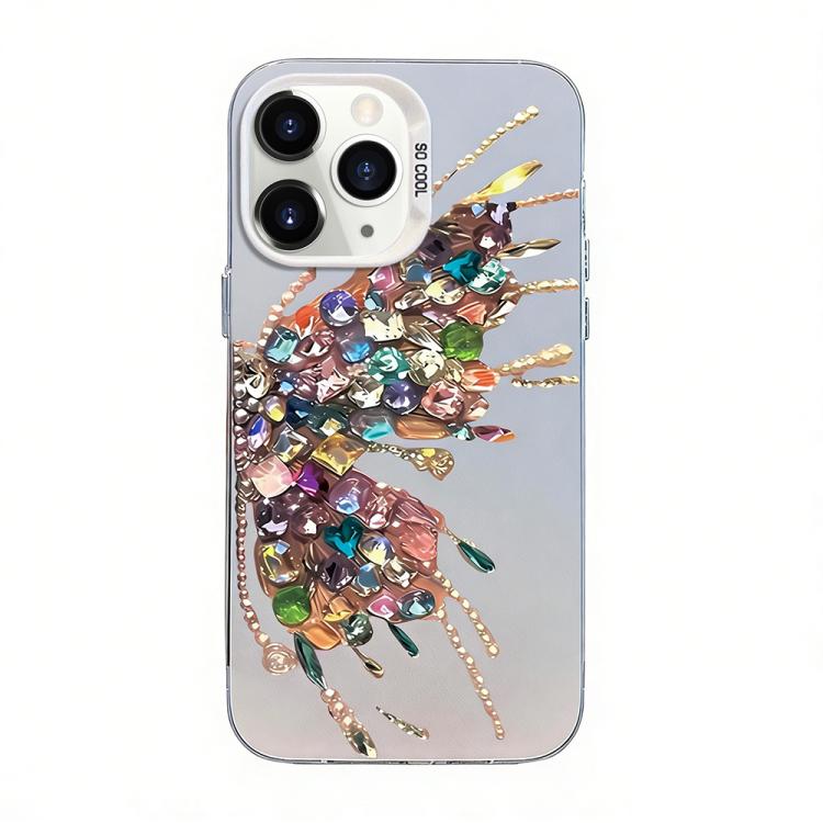 Capa de Telemóvel Híbrida em PC com TPU e Revestimento Prateado com Padrão de Borboleta, Para iPhone 12 mini, Para iPhone 11 Pro Max, Para iPhone 11, Para iPhone 11 Pro, Para iPhone XS / X, Para iPhone XR