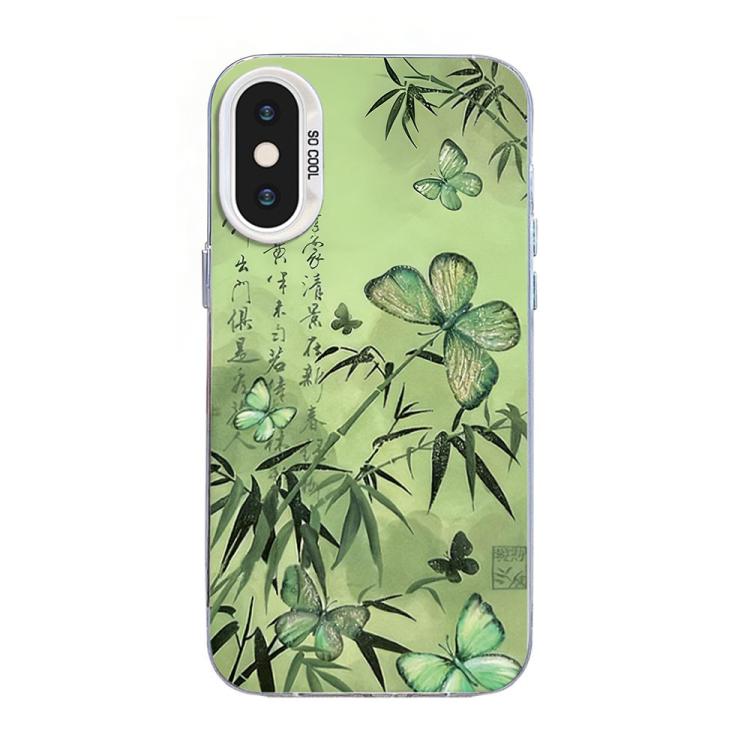 Capa de Telemóvel Híbrida em PC com TPU e Revestimento Prateado com Padrão de Borboleta, Para iPhone 12 mini, Para iPhone 11 Pro Max, Para iPhone 11, Para iPhone 11 Pro, Para iPhone XS / X, Para iPhone XR