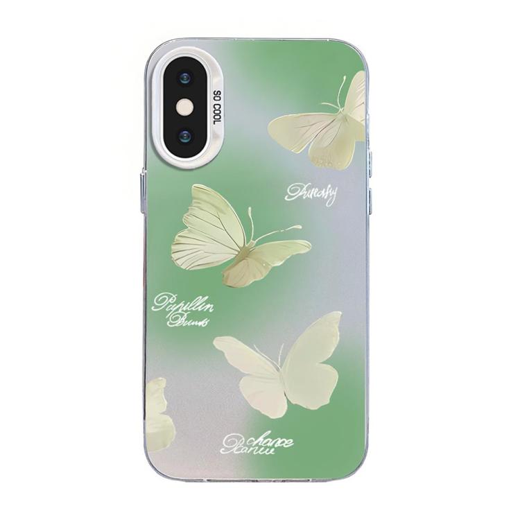 Capa de Telemóvel Híbrida em PC com TPU e Revestimento Prateado com Padrão de Borboleta, Para iPhone 12 mini, Para iPhone 11 Pro Max, Para iPhone 11, Para iPhone 11 Pro, Para iPhone XS / X, Para iPhone XR