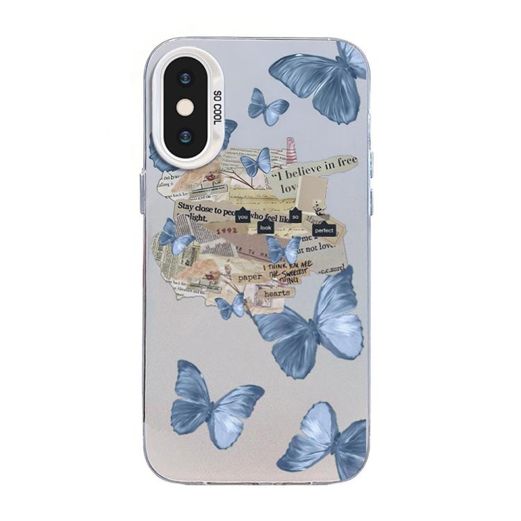 Capa de Telemóvel Híbrida em PC com TPU e Revestimento Prateado com Padrão de Borboleta, Para iPhone 12 mini, Para iPhone 11 Pro Max, Para iPhone 11, Para iPhone 11 Pro, Para iPhone XS / X, Para iPhone XR
