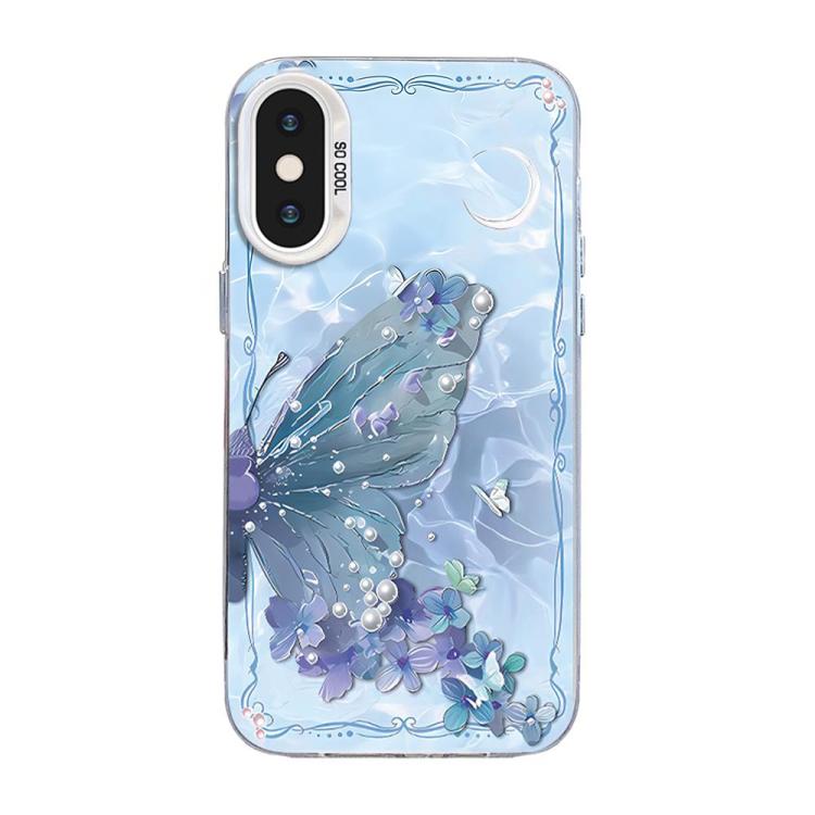 Capa de Telemóvel Híbrida em PC com TPU e Revestimento Prateado com Padrão de Borboleta, Para iPhone 12 mini, Para iPhone 11 Pro Max, Para iPhone 11, Para iPhone 11 Pro, Para iPhone XS / X, Para iPhone XR