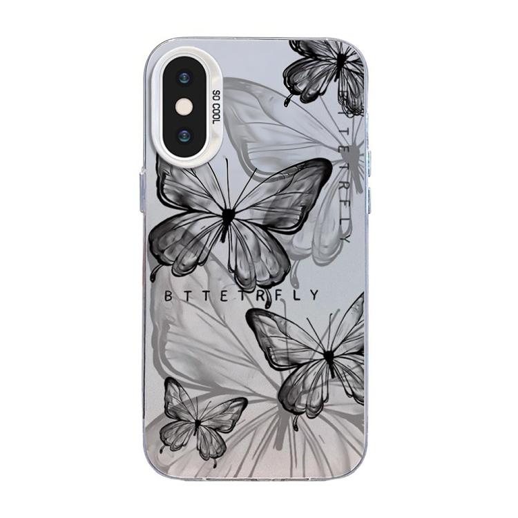 Capa de Telemóvel Híbrida em PC com TPU e Revestimento Prateado com Padrão de Borboleta, Para iPhone 12 mini, Para iPhone 11 Pro Max, Para iPhone 11, Para iPhone 11 Pro, Para iPhone XS / X, Para iPhone XR
