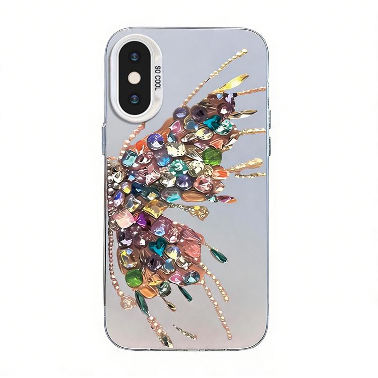 Capa de Telemóvel Híbrida em PC com TPU e Revestimento Prateado com Padrão de Borboleta, Para iPhone 12 mini, Para iPhone 11 Pro Max, Para iPhone 11, Para iPhone 11 Pro, Para iPhone XS / X, Para iPhone XR