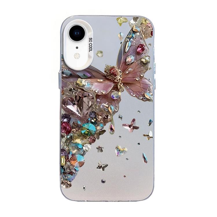Capa de Telemóvel Híbrida em PC com TPU e Revestimento Prateado com Padrão de Borboleta, Para iPhone 12 mini, Para iPhone 11 Pro Max, Para iPhone 11, Para iPhone 11 Pro, Para iPhone XS / X, Para iPhone XR