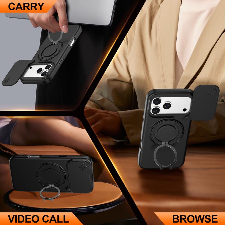 Capa para telemóvel com suporte magnético e escudo deslizante para câmara com rotação, Para iPhone 17 Pro Max, Para iPhone 17 Pro, Para iPhone 17, Para iPhone Air, Para iPhone 16 Pro Max, Para iPhone 16 Pro