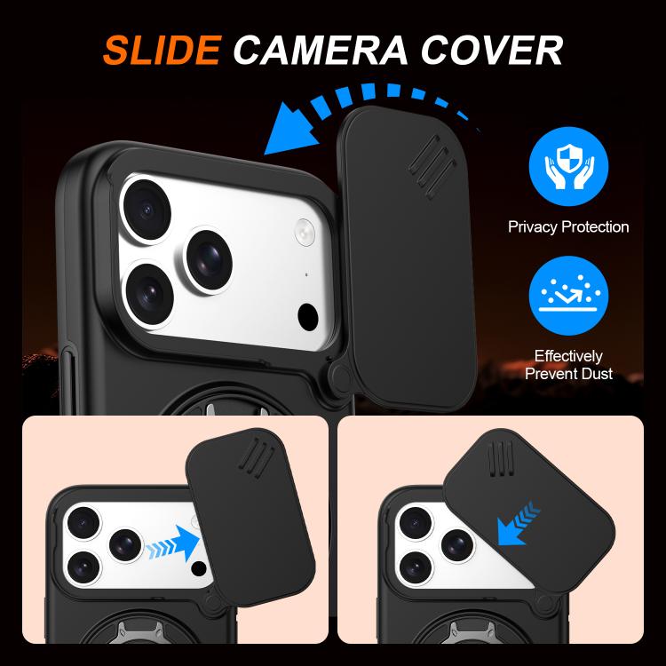 Capa para telemóvel com suporte magnético e escudo deslizante para câmara com rotação, Para iPhone 17 Pro Max, Para iPhone 17 Pro, Para iPhone 17, Para iPhone Air, Para iPhone 16 Pro Max, Para iPhone 16 Pro