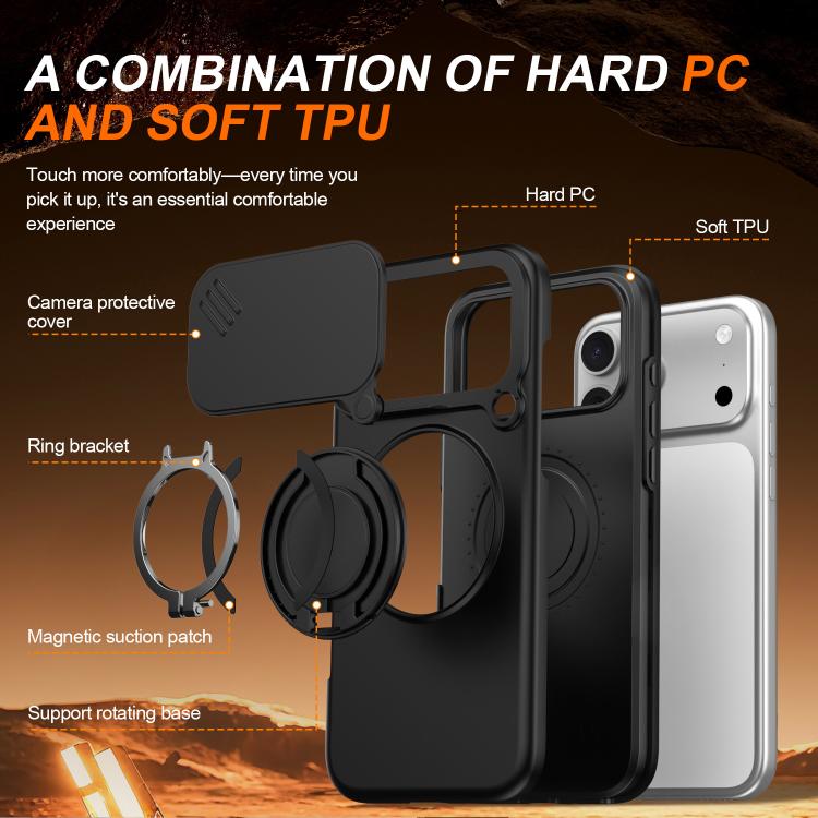 Capa para telemóvel com suporte magnético e escudo deslizante para câmara com rotação, Para iPhone 17 Pro Max, Para iPhone 17 Pro, Para iPhone 17, Para iPhone Air, Para iPhone 16 Pro Max, Para iPhone 16 Pro