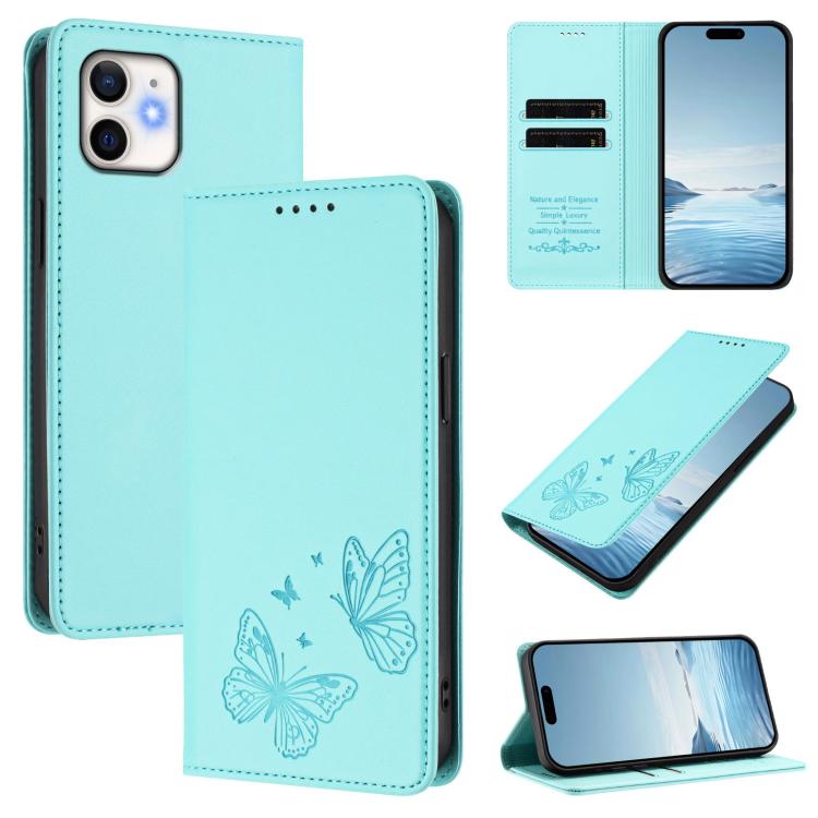 Capa para Telemóvel em Pele Vegana com RFID, Forte Íman Duplo Borboleta, Para iPhone 14 Pro Max, Para iPhone 13 Pro Max, Para iPhone 13 Pro, Para iPhone 12 / 12 Pro