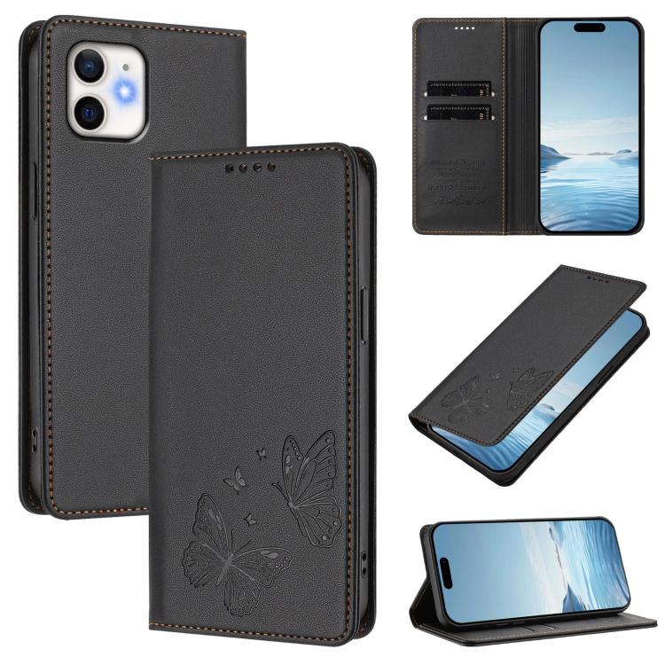 Capa para Telemóvel em Pele Vegana com RFID, Forte Íman Duplo Borboleta, Para iPhone 14 Pro Max, Para iPhone 13 Pro Max, Para iPhone 13 Pro, Para iPhone 12 / 12 Pro